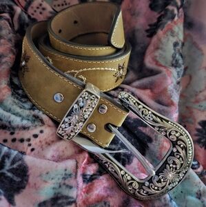 Sale🫠 Nocona Large Embroidered Tan Belt with Silver Buckle